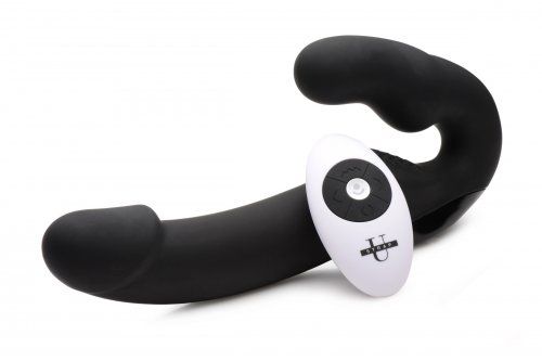 Черный безремневой страпон Urge Silicone Strap On с пультом ДУ - 24 см. - XR Brands - купить с доставкой в Архангельске