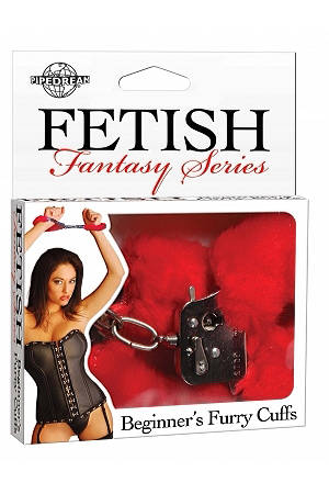 Наручники с красным искусственным мехом - Pipedream - купить с доставкой в Архангельске