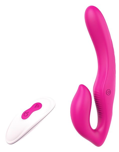 Ярко-розовый безремневой страпон REMOTE DOUBLE DIPPER - 22 см. - Dream Toys - купить с доставкой в Архангельске