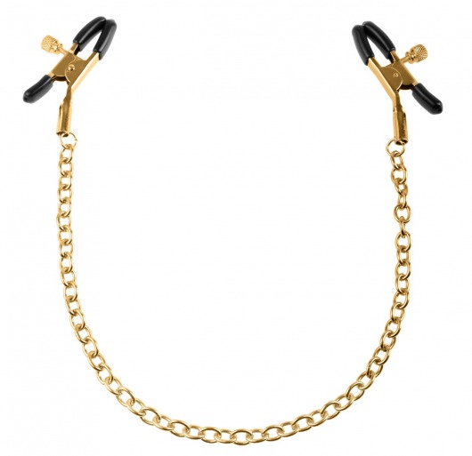 Чёрные с золотом зажимы на соски Gold Chain Nipple Clamps - Pipedream - купить с доставкой в Архангельске