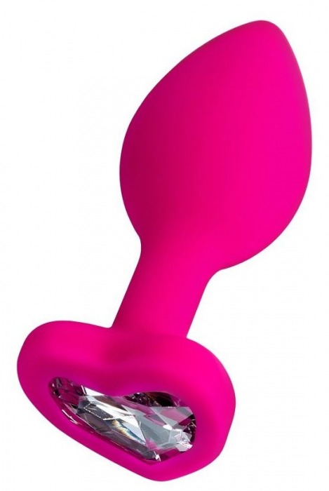 Розовая анальная втулка Diamond Heart с прозрачным кристаллом - 8 см. - ToyFa - купить с доставкой в Архангельске