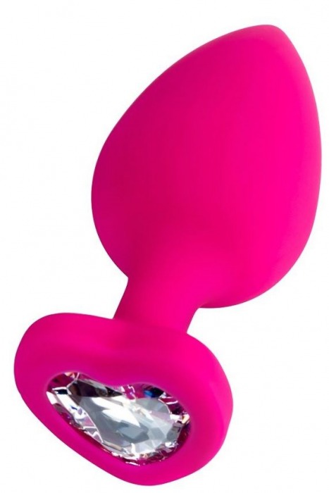 Розовая анальная втулка Diamond Heart с прозрачным кристаллом - 9,5 см. - ToyFa - купить с доставкой в Архангельске