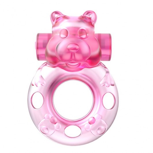 Розовое эрекционное виброкольцо на пенис Pink Bear - Baile - в Архангельске купить с доставкой