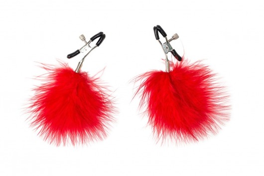 Зажимы на соски с красным пухом Euphoric - Lola Games - купить с доставкой в Архангельске