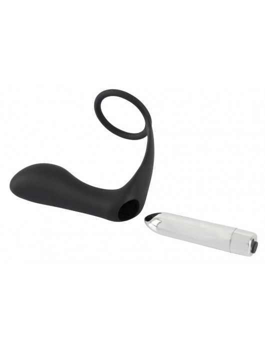 Черное эрекционное кольцо с анальной вибропробкой Vibrating Ring   Plug - Orion - в Архангельске купить с доставкой