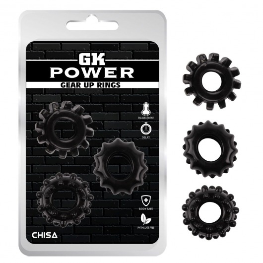 Набор из 3 черных эрекционных колец Gear Up Rings - Chisa - в Архангельске купить с доставкой