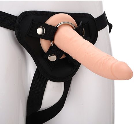 Телесный страпон на черных трусиках STRAP ON REAL DILDO - 20 см. - Dream Toys - купить с доставкой в Архангельске