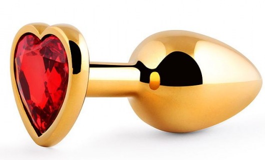 Золотистая анальная пробка с красным стразом-сердечком - 8 см. - Anal Jewelry Plug - купить с доставкой в Архангельске