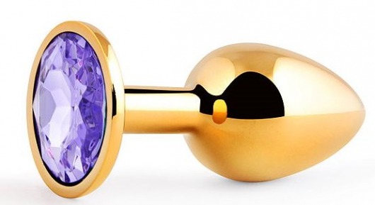 Золотистая анальная пробка с фиолетовым стразом - 7,2 см. - Anal Jewelry Plug - купить с доставкой в Архангельске