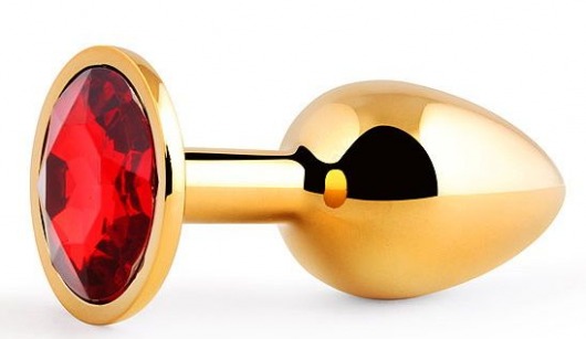 Золотистая анальная пробка с красным стразом - 7,2 см. - Anal Jewelry Plug - купить с доставкой в Архангельске