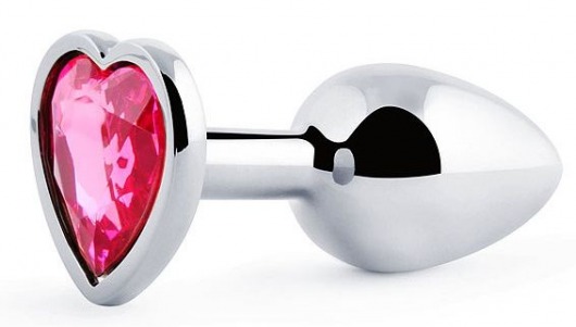 Серебристая анальная пробка с розовым кристаллом-сердечком - 7 см. - Anal Jewelry Plug - купить с доставкой в Архангельске
