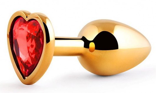 Золотистая анальная пробка с красным стразом-сердечком - 7 см. - Anal Jewelry Plug - купить с доставкой в Архангельске