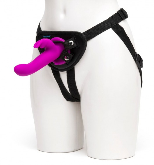 Лиловый страпон Rechargeable Vibrating Strap-On Harness Set - 17,6 см. - Happy Rabbit - купить с доставкой в Архангельске