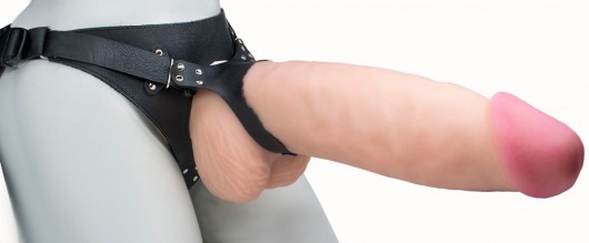 Телесный реалистичный фаллоимитатор на черных трусиках Real Big Strap-On - 34,5 см. - LOVETOY (А-Полимер) - купить с доставкой в Архангельске