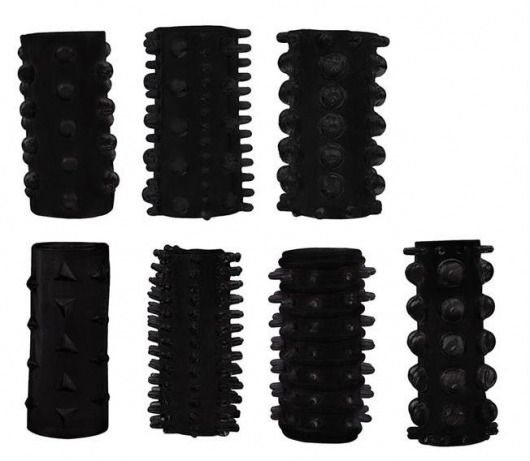 Набор из 7 черных насадок PENIS SLEEVES SET - Dream Toys - в Архангельске купить с доставкой