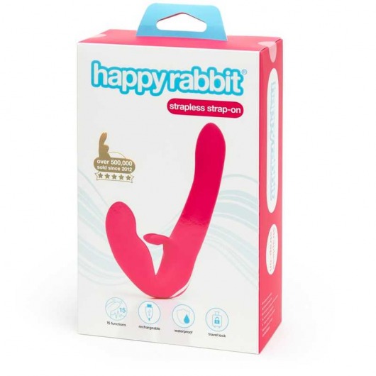 Ярко-розовый безремневой страпон Rechargeable Vibrating Strapless Strap-On - Happy Rabbit - купить с доставкой в Архангельске