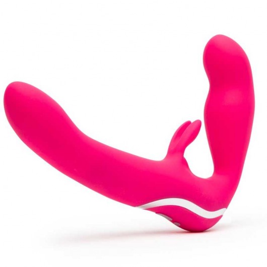 Ярко-розовый безремневой страпон Rechargeable Vibrating Strapless Strap-On - Happy Rabbit - купить с доставкой в Архангельске
