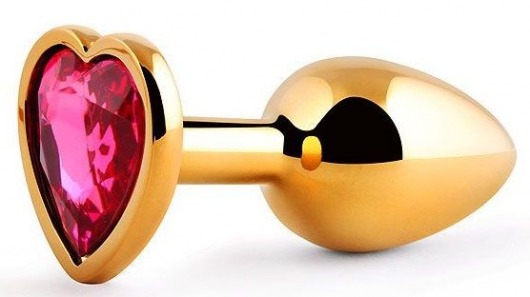 Золотистая анальная пробка с малиновым кристаллом-сердечком - 7 см. - Anal Jewelry Plug - купить с доставкой в Архангельске