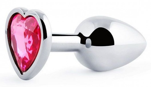 Серебристая анальная пробка с малиновым кристаллом-сердечком - 7 см. - Anal Jewelry Plug - купить с доставкой в Архангельске