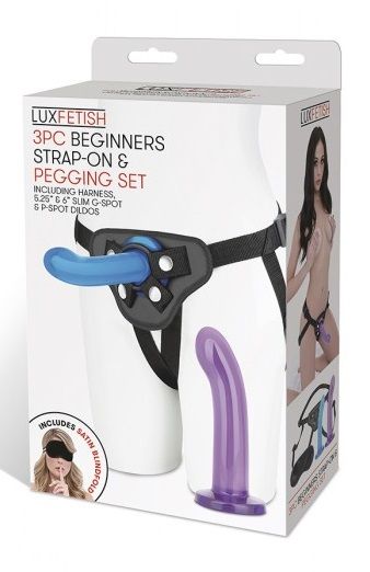 Страпон унисекс Beginners Strap-On с 2 насадками - 15 и 13 см. - Lux Fetish - купить с доставкой в Архангельске