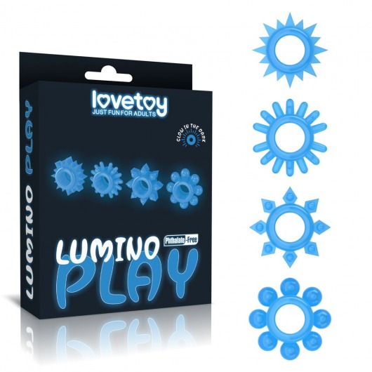 Набор из 4 голубых, светящихся в темноте эрекционных колец Lumino Play - Lovetoy - в Архангельске купить с доставкой