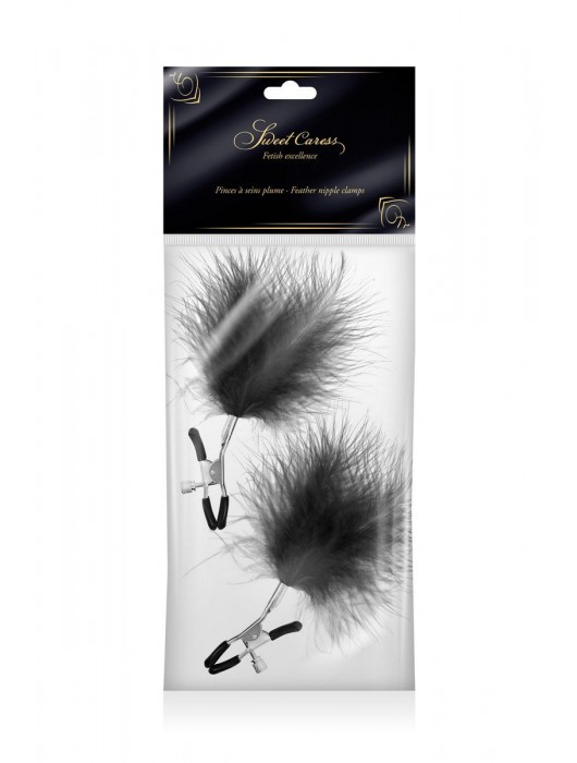 Зажимы на соски с черными пуховыми кисточками Sweet Caress Feather Nipple Clumps - Sweet Caress - купить с доставкой в Архангельске