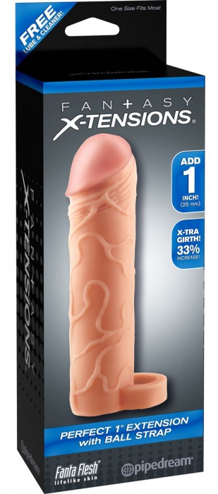 Телесная насадка с кольцом Perfect 1 Extension with Ball Strap - 17 см. - Pipedream - в Архангельске купить с доставкой