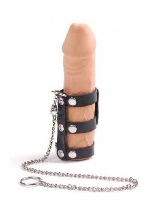 Чёрный кожаный поводок на пенис с 3 ремешками - Sitabella - купить с доставкой в Архангельске