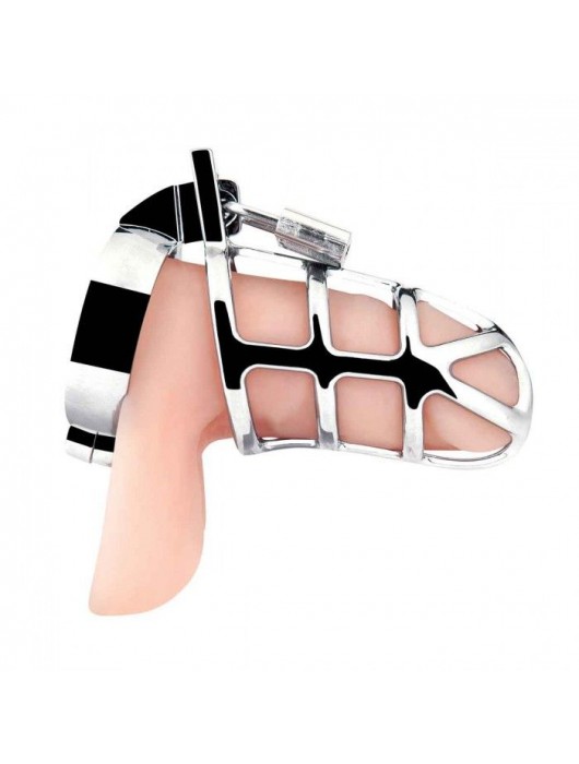 Серебристая металлическая клетка для члена с замком Enslave Cock Cage - BlueLine - купить с доставкой в Архангельске