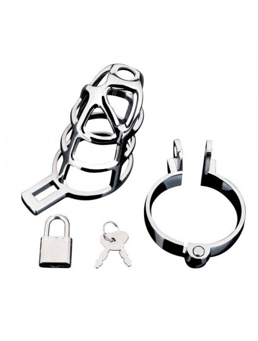 Серебристая металлическая клетка для члена с замком Enslave Cock Cage - BlueLine - купить с доставкой в Архангельске
