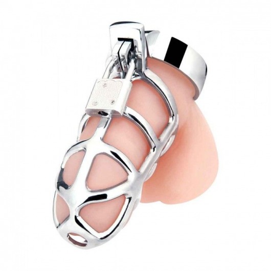 Серебристая металлическая клетка для члена с замком Enslave Cock Cage - BlueLine - купить с доставкой в Архангельске