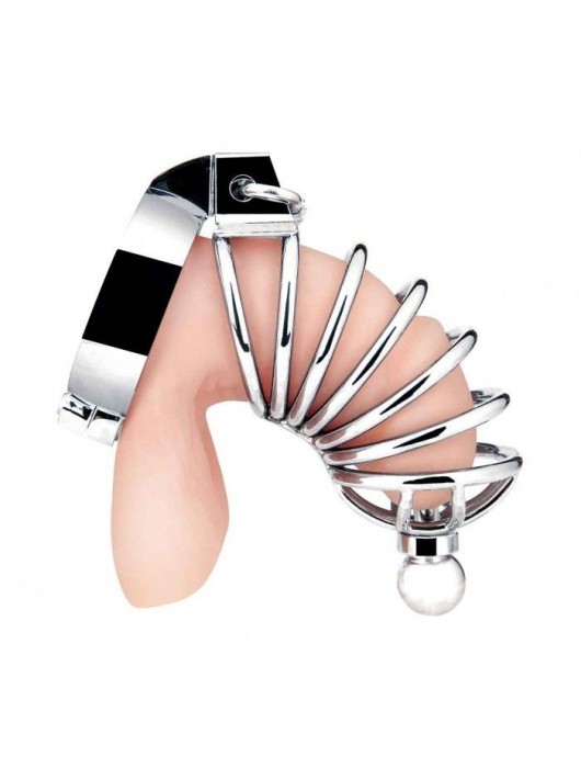 Серебристая клетка для члена Urethral Play Cage - BlueLine - купить с доставкой в Архангельске
