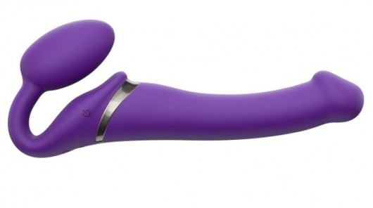 Фиолетовый безремневой вибрострапон Vibrating Bendable Strap-On - size L - Strap-on-me - купить с доставкой в Архангельске