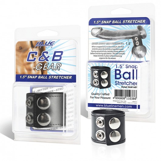 Хомут-утяжка для мошонки из искусственной кожи на клепках SNAP BALL STRETCHER - BlueLine - купить с доставкой в Архангельске
