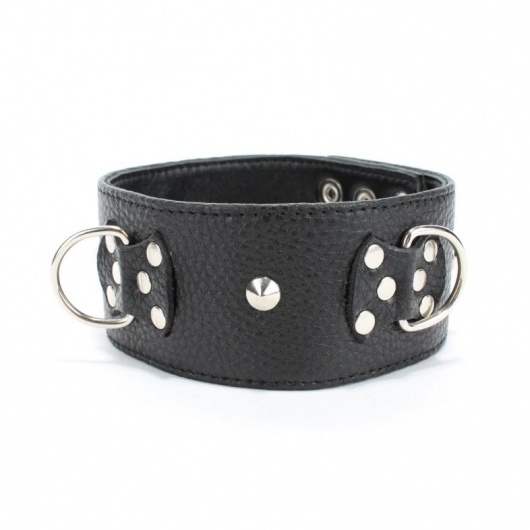 Черный кожаный ошейник с короткими шипами - БДСМ Арсенал - купить с доставкой в Архангельске