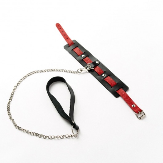 Черный ошейник с красным ремешком и поводком - Crazy Handmade - купить с доставкой в Архангельске
