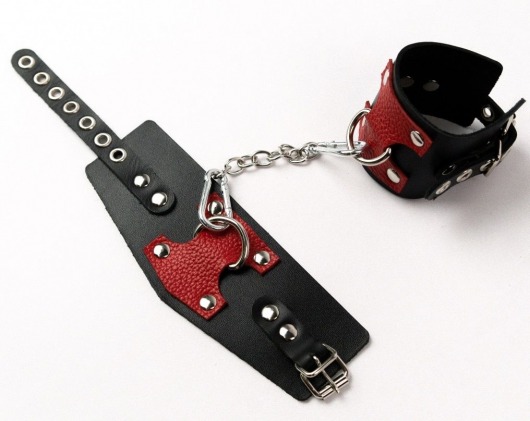 Черные кожаные оковы с красными вставками - Crazy Handmade - купить с доставкой в Архангельске