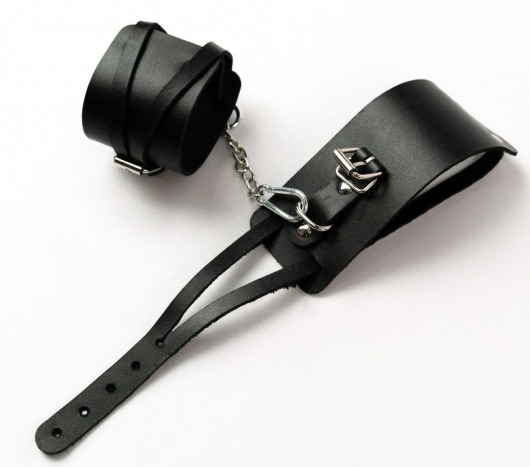 Черные кожаные оковы с креплением в виде веревочек - Crazy Handmade - купить с доставкой в Архангельске