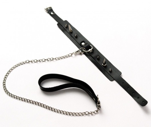 Черный ошейник с шипами и поводком - Crazy Handmade - купить с доставкой в Архангельске