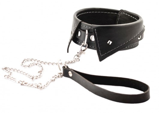 Черный ошейник-воротничок с металлическим поводком - Crazy Handmade - купить с доставкой в Архангельске