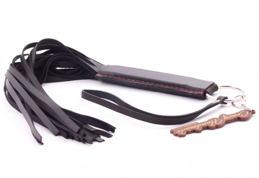 Черная кожаная плеть с удобной ручкой - 50 см. - Crazy Handmade - купить с доставкой в Архангельске