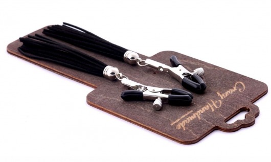 Зажимы на соски с черными замшевыми кисточками - Crazy Handmade - купить с доставкой в Архангельске