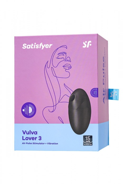 Черный вакуум-волновой стимулятор с вибрацией Vulva Lover 3 - Satisfyer