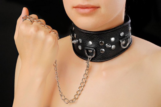 Чёрный ошейник из кожи - Sitabella - купить с доставкой в Архангельске