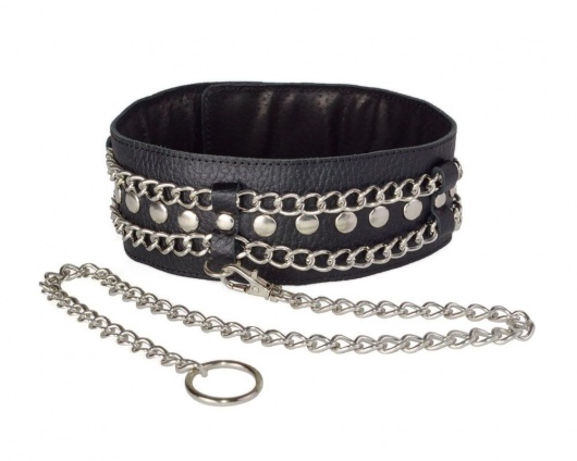 Чёрный ошейник с цепочками и поводком - Sitabella - купить с доставкой в Архангельске