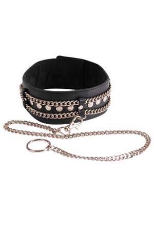 Чёрный ошейник с цепочками и поводком - Sitabella - купить с доставкой в Архангельске