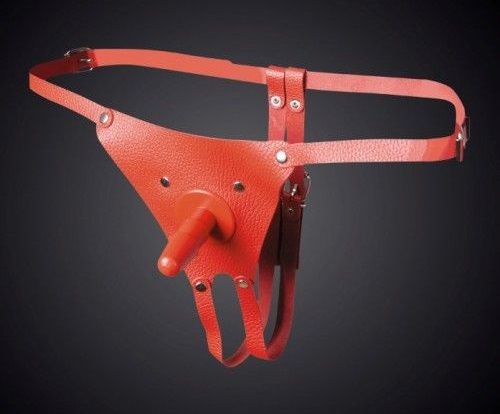 Красные кожаные универсальные трусики со штырьком для насадок - Sitabella - купить с доставкой в Архангельске