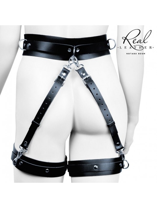 Черный кожаный пояс с гартерами - S-M - Notabu - купить с доставкой в Архангельске