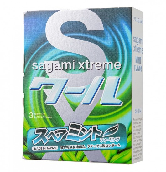Презервативы Sagami Xtreme Mint с ароматом мяты - 3 шт. - Sagami - купить с доставкой в Архангельске