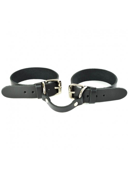 Черные кожаные наручники со съемной красной опушкой - Sitabella - купить с доставкой в Архангельске